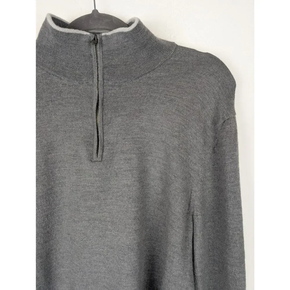 Banana Republic Sweater Merino Wool Baruffa Quarter Zip Classic Gray Size L
